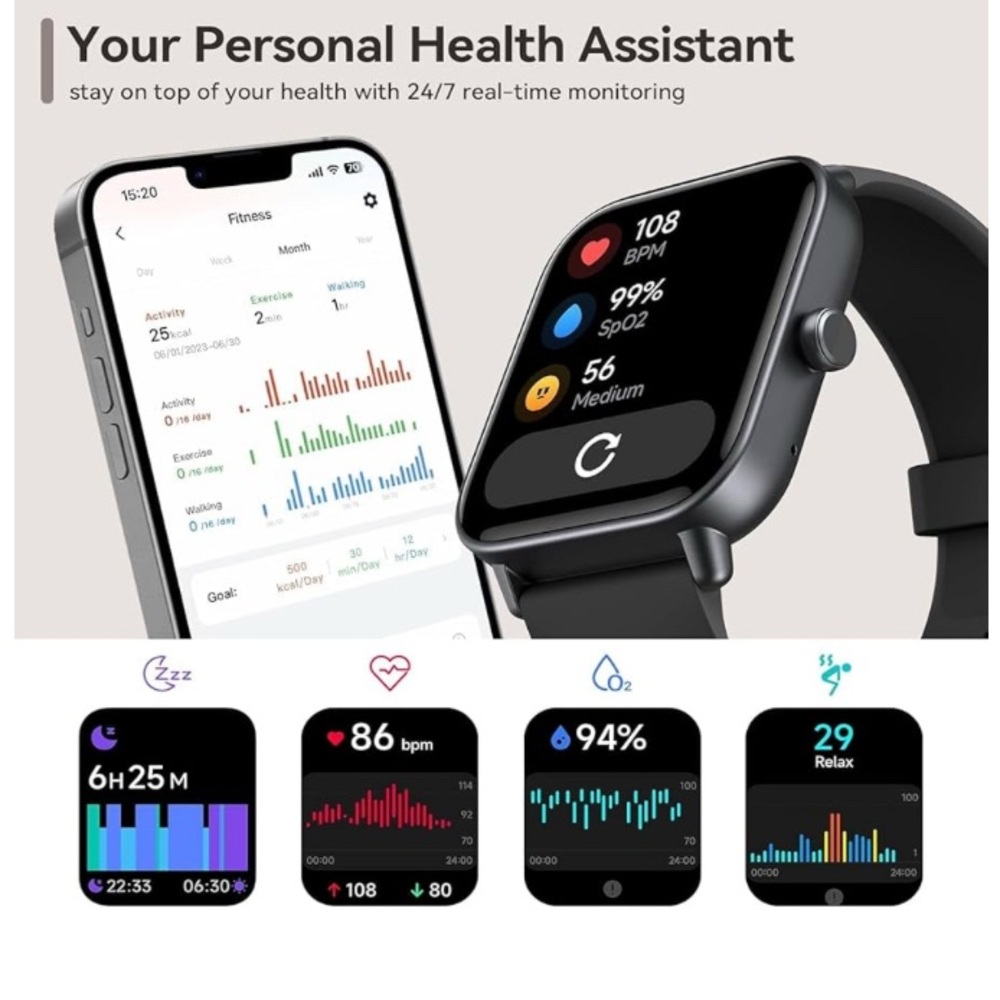 Smart Watches for Men Women, Fitness Watch with Heart Rate/SpO2/Sleep Monitor